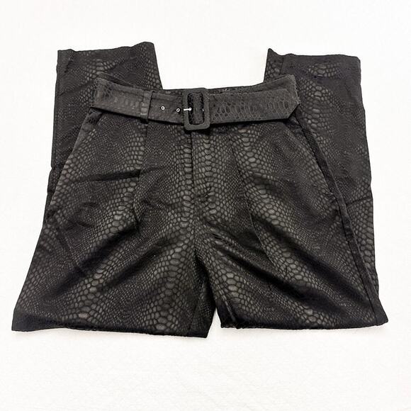 JOA Woven Snakeskin Embossed Belted Pants Black SZ L NWT - Picture 3 of 8